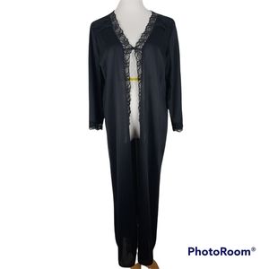 Vintage Nancy King lingerie classic long black lace robe night gown